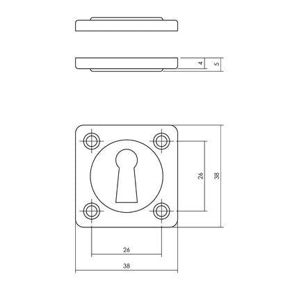 Rosace Intersteel trou de serrure trou de vis carré chrome mat 