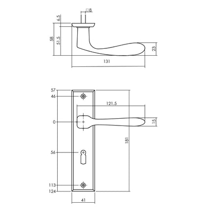 Poignée de porte Intersteel Banane avec bouclier 181x41x7mm trou de serrure 56mm noir mat