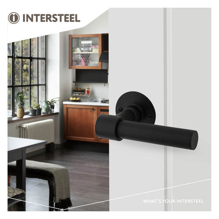 Poignée de porte Intersteel modèle L/L avec rosace 2 mm en acier inoxydable/noir