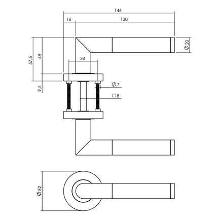 Intersteel Türgriff Bastian auf Rosette ø52x10mm schwarz