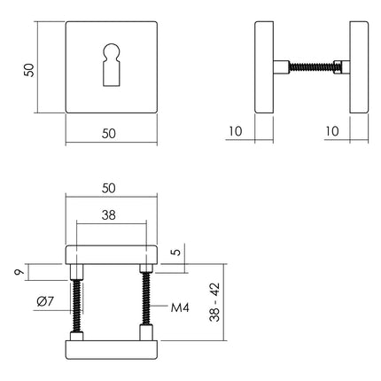 Rosace Intersteel trou de serrure 50x50x10 mm aluminium noir (pr) 