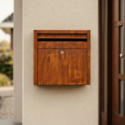 Cortenstaal Wandbrievenbus GB020 Vooruitname