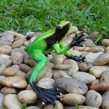 Bronzen beeld Regenwoudkikker / groen 6x12x17cm