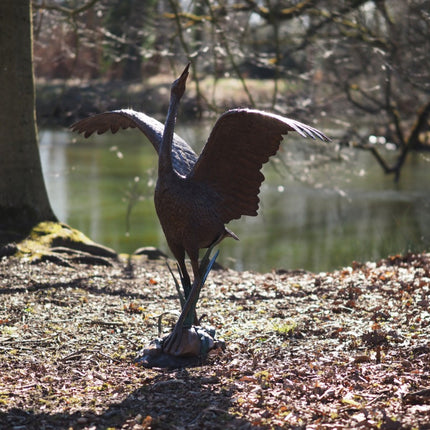 Bronzen beeld Reiger (fontein) 130x47x127cm