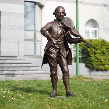 Bronzen beeld Mozart met viool 170x80x70cm