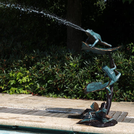 Bronzen beeld Kikker op lotusblad 95x40x55cm