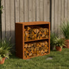 Cortenstalen houtopslag met 2 Vakken met achterwand 100x38,5x100 cm