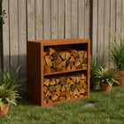 Cortenstalen houtopslag met 2 Vakken met achterwand 100x38,5x100 cm