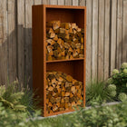 Cortenstalen houtopslag met 2 Vakken met achterwand 100x38,5x200 cm