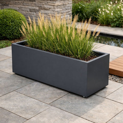 GARDRA Polyester plantenbak met wielen 120x50x40 cm - Zwartgrijs (RAL 7021)