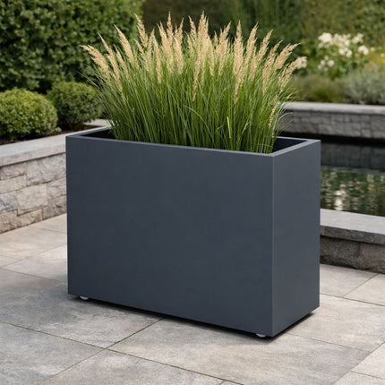 GARDRA Polyester plantenbak met wielen 90x40x90 cm - Zwartgrijs (RAL 7021)