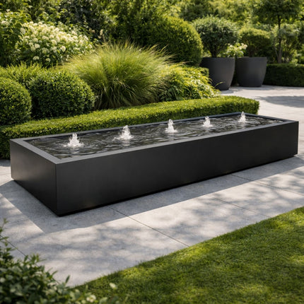 Langwerpige aluminium watertafel met fonteinen 400x100x40cm 103kg