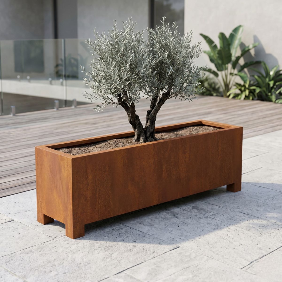 Geroba Artesa Blumenkasten aus Cortenstahl mit Beinen 200x50x60cm