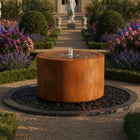 Ronde cortenstalen watertafel met fontein 120x70cm 127kg