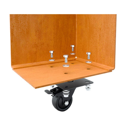 Vierkante cortenstalen plantenbak met wielen 100x100x40 cm