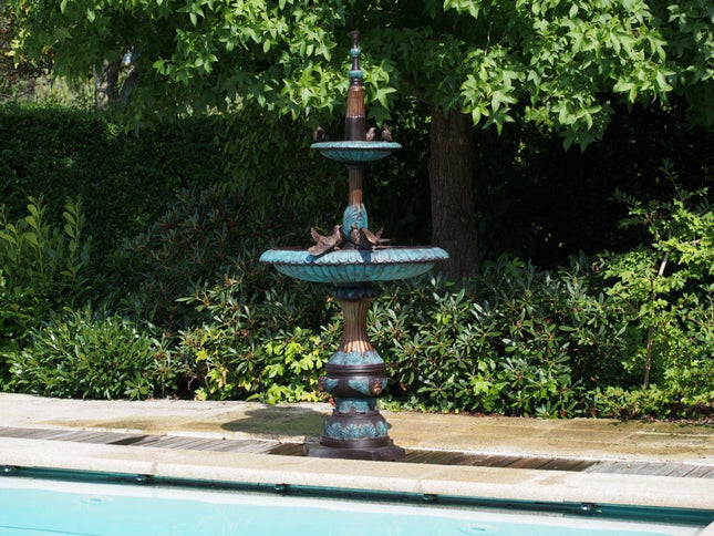 Bronzen beeld Fontein 2 Schalen met vogels 185x85x85cm - Doika - Bronzen beeld - Doika - 5410807571521 - B57152