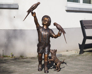 Bronzen beeld Jongen met vogeltjes en hond 104x50x75cm - Doika - Bronzen beeld - Doika - 5410807915097 - B1509
