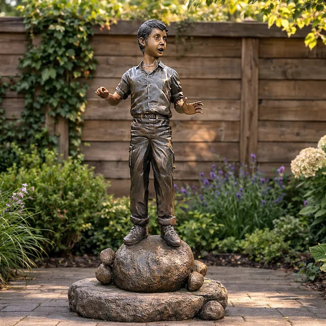 Bronzen Beeld Jongen Op Rots 45x56x138 cm - Doika - Bronzen beeld - Thermobrass - 5410807088111 - B881-1