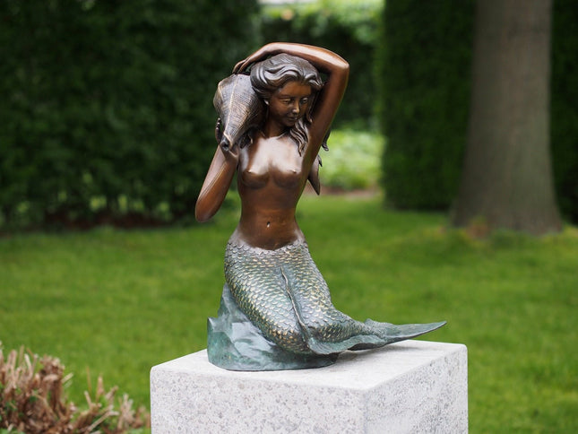 Bronzen beeld Zeemeermin met schelp 52x30x40cm - Doika - Bronzen beeld - Doika - 5410807610701 - BS61070