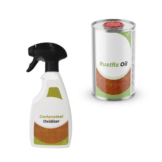 Cortenstaal Roestpakket: Roestversneller 0,5L + Roestfixeerder 1L - Doika - Cortenstaal behandelen - Geroba -  - 1x CVM1 & 1x CVR1