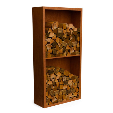 Cortenstalen houtopslag met 2 Vakken met achterwand 100x38,5x200 cm - Doika - Houtopslag - Geroba -  - EguraDC51AW