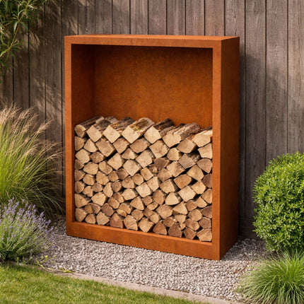 Cortenstalen houtopslag met achterwand 100x38,5x150 cm - Doika - Houtopslag - Geroba -  - EguraAWC3