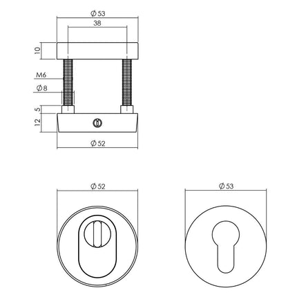 Intersteel Basis voordeurset veiligheidsbeslag SKG*** rond rvs zwart met kerntrekbeveiliging - Doika - Voordeurbeslag set - Intersteel - 8714186540114 - 23,405,730