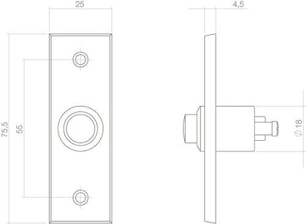 Intersteel Deurbel rechthoekig smal messing getrommeld - Doika - Deurbellen - Intersteel - 8714186119709 - 11,399,033