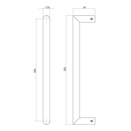 Intersteel Deurgreep per stuk recht - 90° 220x65x20 HoH 200 rvs - Doika - Deurgrepen - Intersteel - 8714186458013 - 35,433,501