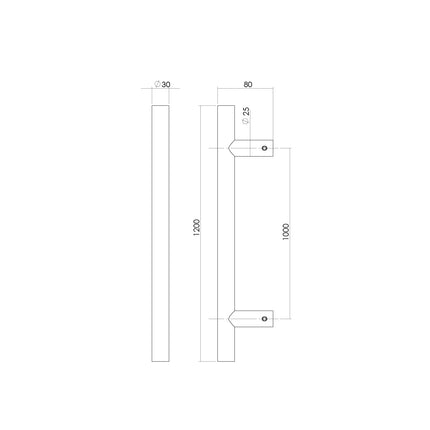 Intersteel Deurgreep per stuk T - vorm 1200x80x30 HoH 1000 rvs - Doika - Deurgrepen - Intersteel - 8714186465066 - 35,432,781