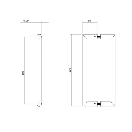 Intersteel Deurgrepen per paar recht - 90° 630x80x30 HoH 600 rvs - Doika - Deurgrepen - Intersteel - 8714186465264 - 35,433,942