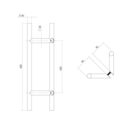 Intersteel Deurgrepen per paar T - schuin 600x90x30 HoH 400 rvs - Doika - Deurgrepen - Intersteel - 8714186465141 - 35,432,932