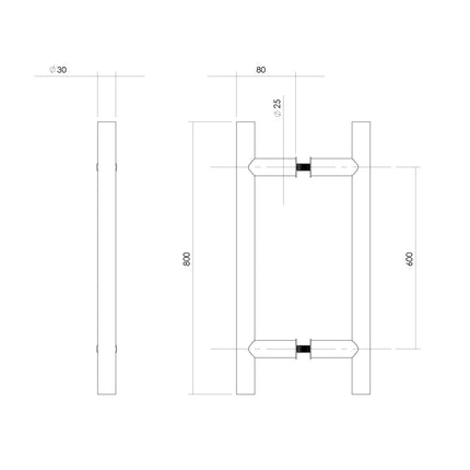 Intersteel Deurgrepen per paar T - vorm 800x80x30 HoH 600 rvs - Doika - Deurgrepen - Intersteel - 8714186465035 - 35,432,748