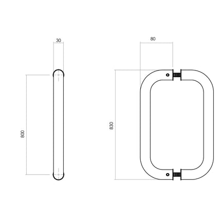 Intersteel Deurgrepen per paar U - vorm 830x80x30 mm HoH 800 mm rvs geborsteld - Doika - Deurgrepen - Intersteel - 8714186184141 - 35,432,346