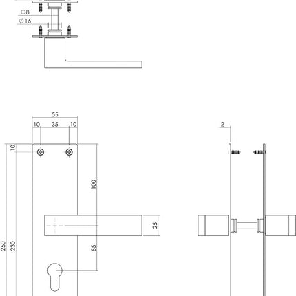 Intersteel Deurkruk Amsterdam met schild 250x55x2mm profielcilindergat 55mm rvs geborsteld - Doika - Deurkrukken op schild - Intersteel - 8714186489741 - 35,057,129