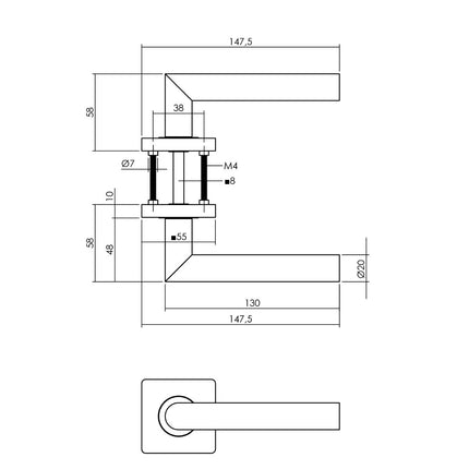 Intersteel Deurkruk Bastian op rozet 55x55x10 mm zwart - Doika - Deurkrukken op rozet - Intersteel - 8714186499108 - 23,170,702