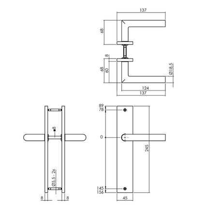 Intersteel Deurkruk Bastian op schild 245x45 mm blind mat zwart - Doika - Deurkrukken op schild - Intersteel - 8714186555989 - 23,174,311