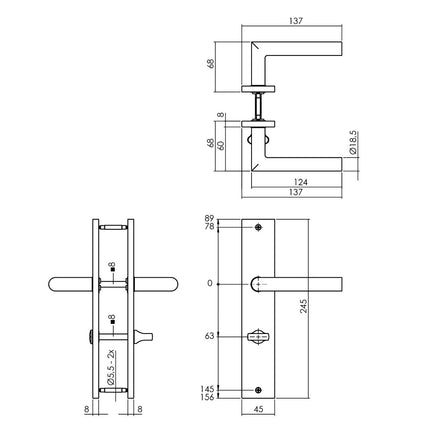 Intersteel Deurkruk Bastian op schild 245x45 mm WC63/8 mm antracietgrijs - Doika - Deurkrukken op schild - Intersteel - 8714186555804 - 29,174,365