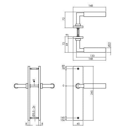 Intersteel Deurkruk Bau - Stil op schild 245x45 mm blind mat zwart - Doika - Deurkrukken op schild - Intersteel - 8714186555064 - 23,174,211