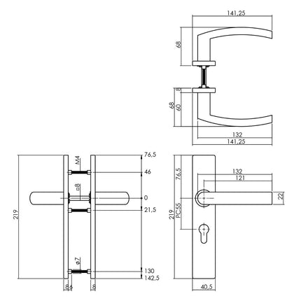 Intersteel Deurkruk Blok op rechthoekig schild profielcilindergat 55 mm rvs geborsteld - Doika - Deurkrukken op schild - Intersteel - 8714186187296 - 35,132,729