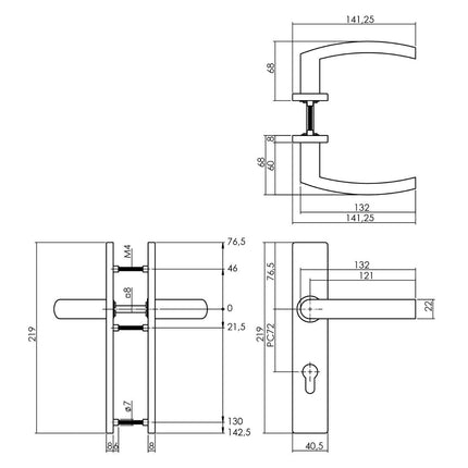 Intersteel Deurkruk Blok op rechthoekig schild profielcilindergat 72 mm rvs geborsteld - Doika - Deurkrukken op schild - Intersteel - 8714186187302 - 35,132,736