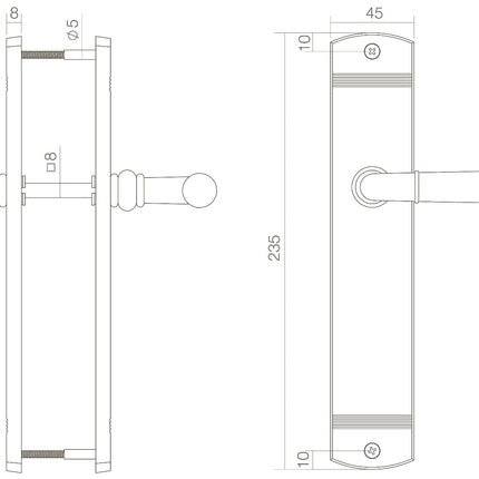 Intersteel Deurkruk Helena op schild 235x45x8 mm blind messing gelakt - Doika - Deurkrukken op schild - Intersteel - 8714186341032 - 13,170,511