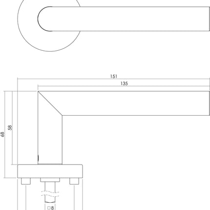 Intersteel Deurkruk Hoek 90° met rozet rvs geborsteld - Doika - Deurkrukken op rozet - Intersteel - 8714186282939 - 35,195,102