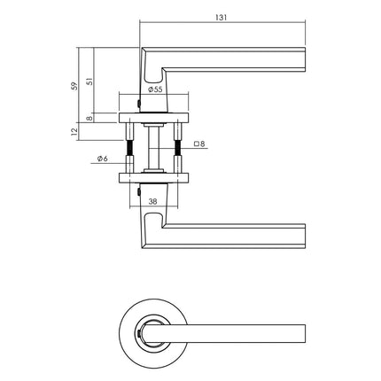 Intersteel Deurkruk Hoek 90° - vlak op rozet Ø55x8 mm aluminium zwart - Doika - Deurkrukken op rozet - Intersteel - 8714186492192 - 23,010,502