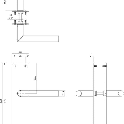 Intersteel Deurkruk Jura met schild 250x55x2mm blind rvs geborsteld - Doika - Deurkrukken op schild - Intersteel - 8714186465349 - 35,058,311