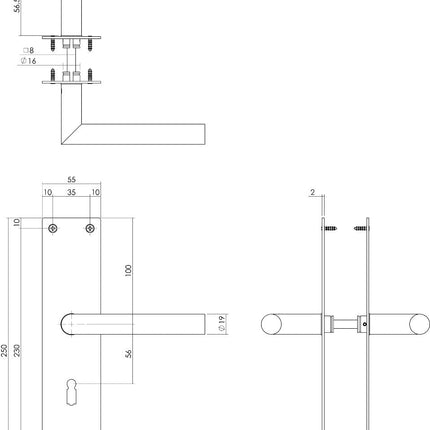 Intersteel Deurkruk Jura met schild 250x55x2mm sleutelgat 56mm rvs geborsteld - Doika - Deurkrukken op schild - Intersteel - 8714186489789 - 35,058,324