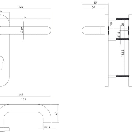 Intersteel Deurkruk Rond brandvertragend 9mm op kortschild profielcilindergat 72 mm rvs - Doika - Deurkrukken op schild - Intersteel - 8714186092842 - 35,077,536