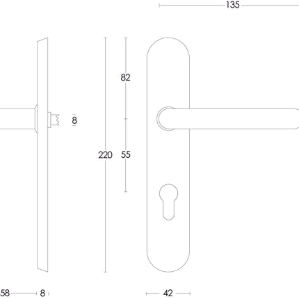 Intersteel Deurkruk Rond op schild profielcilindergat 55 mm rvs geborsteld - Doika - Deurkrukken op schild - Intersteel - 8714186060612 - 35,057,629