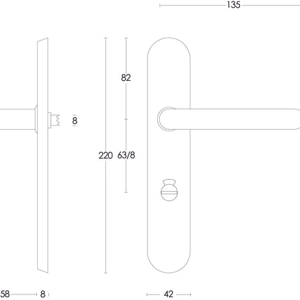 Intersteel Deurkruk Rond op schild toilet - /badkamersluiting 63 mm rvs geborsteld - Doika - Deurkrukken op schild - Intersteel - 8714186060636 - 35,057,665