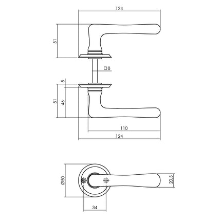 Intersteel Deurkruk Trento met ronde rozet ø50x5 mm messing getrommeld - Doika - Deurkrukken op rozet - Intersteel - 8714186556702 - 11,044,502